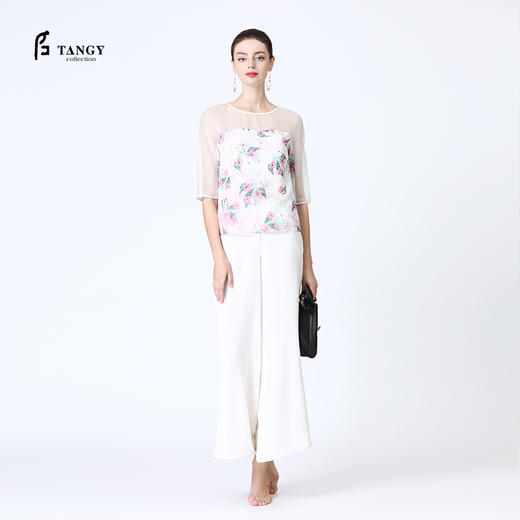 TANGY Collection天意真丝重绉阔腿裤 商品图0