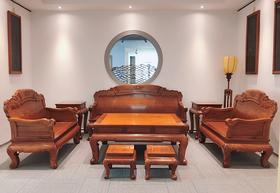 红桥红 家具严选  缅甸花梨(大果紫檀）  【如意素靠背沙发八件套】