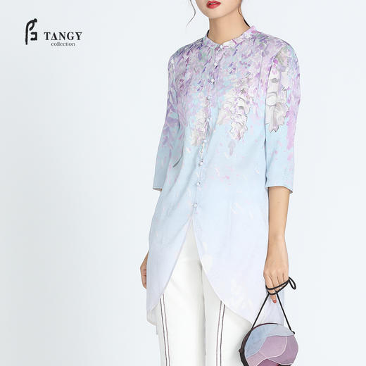 TANGY Collection天意弹力花缎印花长衬衫 商品图1