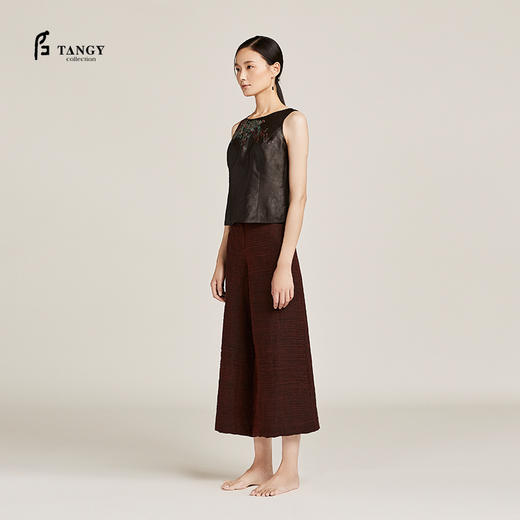 TANGY Collection天意红色三层丝麻绡阔腿裤 商品图1