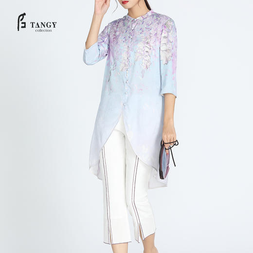 TANGY Collection天意弹力花缎印花长衬衫 商品图2