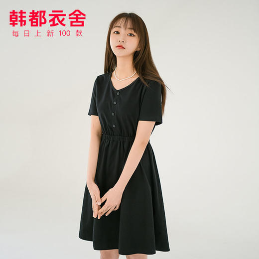韩都衣舍2020夏装新款韩版女装高腰V领连衣裙短裙GE00492甦0403 商品图1