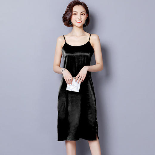  仿真丝连衣裙女2020夏季纯色圆领修身吊带裙缎面A字裙TYL9576 商品图1