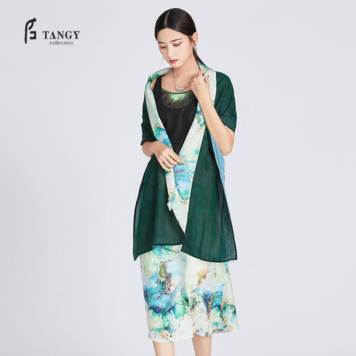 TANGY Collection天意真丝印花雪纺莨围巾 商品图1