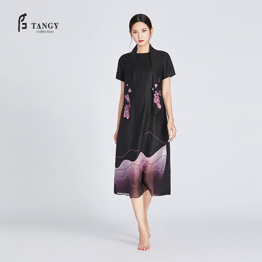 TANGY Collection天意莨绸绣花吊染连衣裙 商品图1