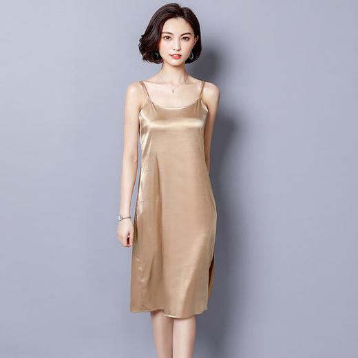  仿真丝连衣裙女2020夏季纯色圆领修身吊带裙缎面A字裙TYL9576 商品图0