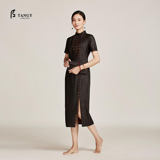 TANGY Collection天意莨绸绣花长旗袍 商品图0