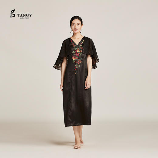 TANGY Collection天意莨绸立体绣花钉珠礼服裙 商品图0