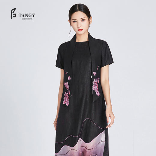 TANGY Collection天意莨绸绣花吊染连衣裙 商品图0