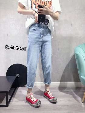 春季浅色高弹显瘦破洞垮裤
