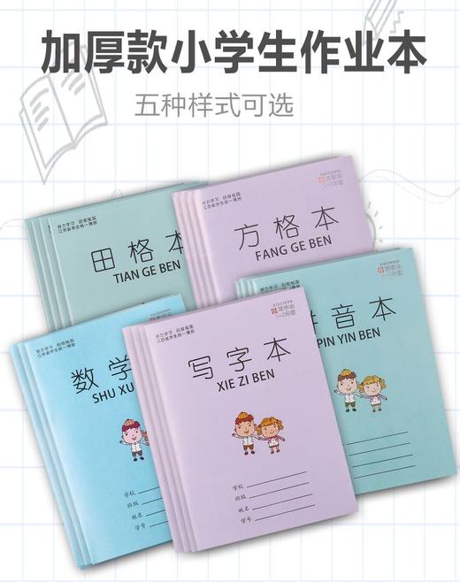 幼儿园、小学一二年级   拼音本  写字本  方格本  田字格本  数学本（共50本） 商品图0