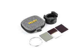 NiSi滤镜系统 For 理光GR3 ①GR3专用接筒可安装49mm的滤镜，赠送银色装饰环 ②前支架可装两片方镜 ③支架套装