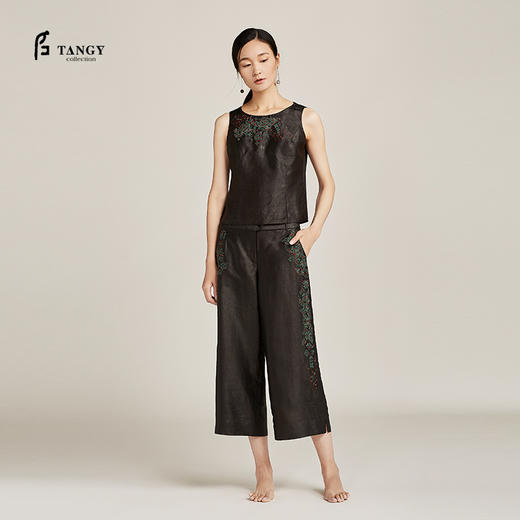 TANGY Collection天意莨绸绣花无袖上衣 商品图0