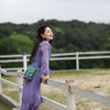 【林栖设计小店】女装新品真丝V领修身荷叶边长袖中长款连衣裙子 商品缩略图2