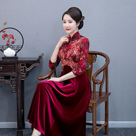 QQ-9498重工刺绣婚宴旗袍裙中国风连衣裙长旗袍