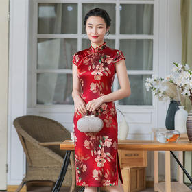 上海旗袍厂TZRY-C2011高端唯美复古潮流红色惊艳礼服旗袍