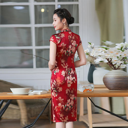 上海旗袍厂TZRY-C2011高端唯美复古潮流红色惊艳礼服旗袍 商品图1