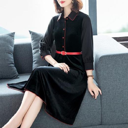 金丝绒连衣裙女长袖2020春季新款气质高端洋气中长款a字裙MMZ5509 商品图4