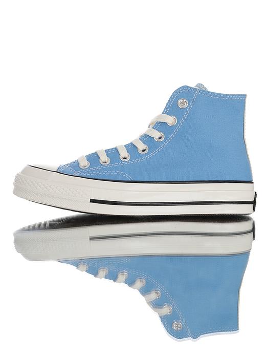 硫化工艺聚氨酯硅蓝PU中底米白 天蓝 ， 匡威Converse All Star 1970s Hi"Varsity Remix"复古三星标高帮休闲运动硫化百搭板鞋“帆布天蓝米白反标鞋舌”166827C 商品图0