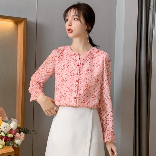 NRJ-2109新款长袖娃娃领印花雪纺衬衫 商品图1
