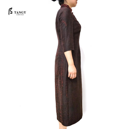TANGY Collection天意莨绸刺绣钉珠长旗袍 商品图1