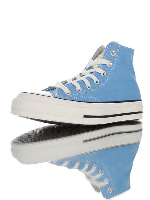 硫化工艺聚氨酯硅蓝PU中底米白 天蓝 ， 匡威Converse All Star 1970s Hi"Varsity Remix"复古三星标高帮休闲运动硫化百搭板鞋“帆布天蓝米白反标鞋舌”166827C 商品图1