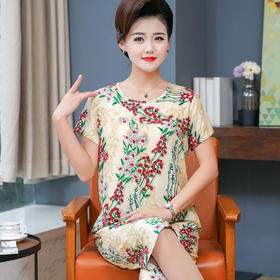 CLX-夏季棉绸睡衣短袖薄款两件套装中老年家居服宽松大码妈妈装WY