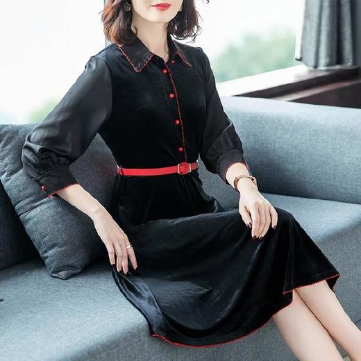 金丝绒连衣裙女长袖2020春季新款气质高端洋气中长款a字裙MMZ5509 商品图1