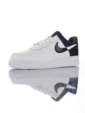 耐克 Nike Air Force 1 '07 NBA限定 采用硬质头层牛皮革 内置全掌air sole气垫 整型机台工艺后跟定型效果 空军一号低帮板鞋 皮革白黑夜蓝丝绸拼接钩 白黑丝绸拼接钩