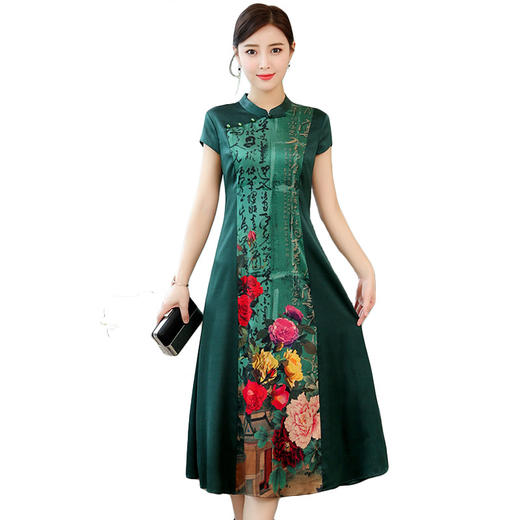 MQ-YSY2015夏季新品中长款时尚改良印花旗袍连衣裙XCX 商品图2