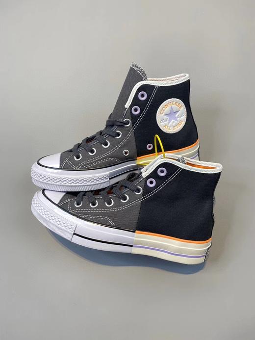 精致手工硫化组合，硅蓝PU中底，解构重组效果，匡威Converse Restructured Chuck 1970 High“White”高帮硫化休闲运动板鞋“拼接双鞋米白” 黑灰高167668C 商品图1