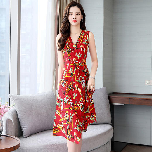 ASE-ASE2215时尚潮流性感碎花真丝连衣裙 商品图3