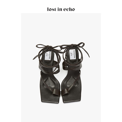 新年闪购lost in echo * YOEYYOU 设计师女鞋 分趾绑带方头凉鞋 深咖啡色通勤高跟鞋女 商品图3