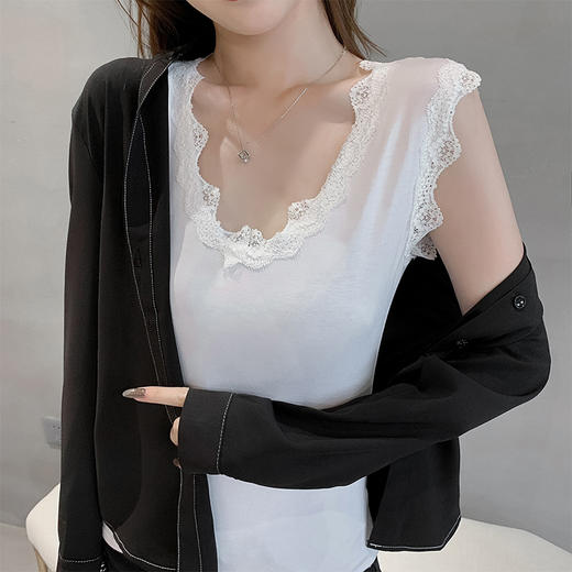 XY-992318新款修身显瘦莫代尔花边内搭后背蝴蝶吊带背心女WY 商品图3