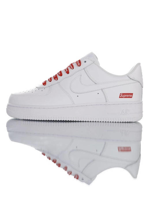 Supreme x Nike Air Force 1 Low耐克 志高联乘 硬质头层荔枝纹皮革鞋面 内置全掌AirSole气垫 空军一号 皮革黑红LOGO配色 商品图0