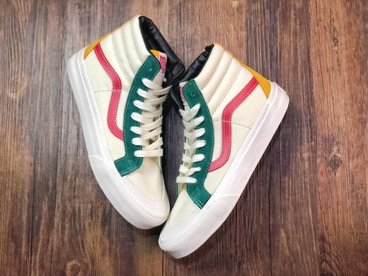 Vans Vault OG Sk8-Hi  万斯 米白撞色高帮 真标硫化工艺 升级正确原装铝楦数据楦型 海外高端限定高端系列 老茱莉安硫化 红绿白三色撞色 VN0A38FWVZ0 商品图0