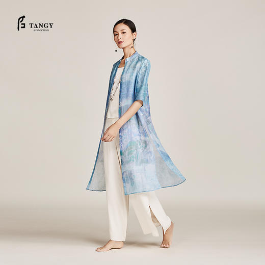 TANGY Collection天意丝麻乔其印花长衬衫 商品图1