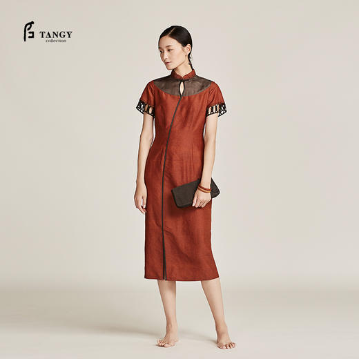 TANGY Collection天意半莨绣花编织长旗袍 商品图0