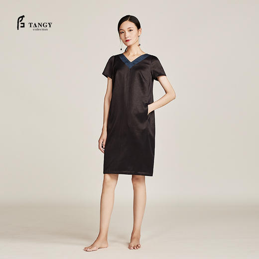 TANGY Collection天意莨绸柯纱V领连衣裙 商品图0