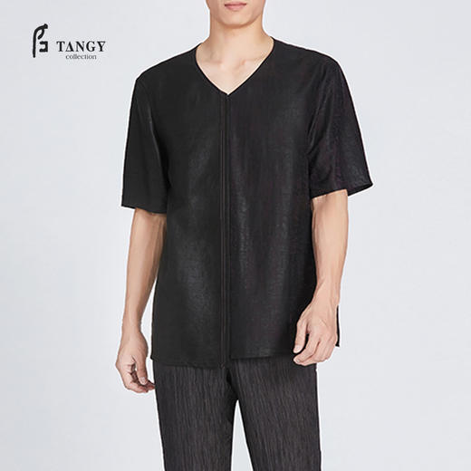 TANGY Collection天意莨绸拼接V领上衣 商品图0