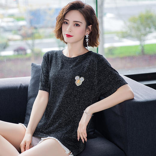 PY-62029        夏装时尚韩版新款女士打底衬衫短袖新款高端T恤女上衣 商品图2