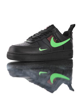 耐克Nike Air Force 1 ´07 Low Premium 采用荔枝纹牛皮革 内置全掌air sole气垫 空军一号经典百搭休闲运动板鞋 黑银光绿骚粉黑白黑双钩