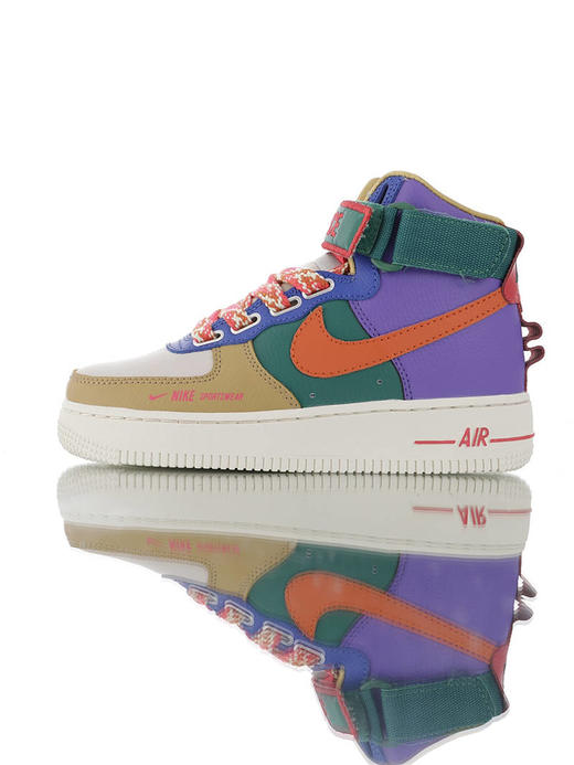 耐克Nike Wmns Air Force 1 High UT 替换LOGO魔术贴 正确无色差版本 硬质头层荔枝纹皮革 内置全掌air sole气垫 皮革拼接制深绿棕黄卡其 商品图0