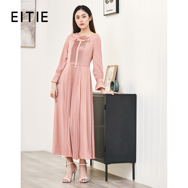 EITIE爱特爱品牌女装秋款优雅纯色日常婚宴礼服中长款A字裙5877509