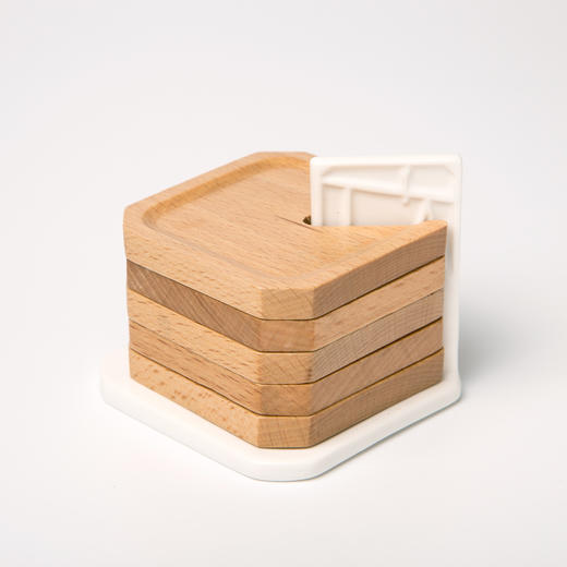 称意杯垫 防滑防水防烫隔热杯托 创意榉木杯垫 茶杯垫套装 商品图0