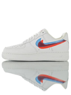 耐克Nike Air Force 1 Low"3D White" 硬质牛剖层移膜革 内置全掌air sole气垫 空军低帮经典百搭休闲运动板鞋 皮革白蓝红双钩3D重影