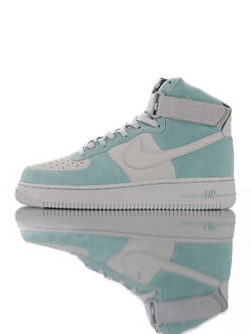 耐克Nike Air Force 1 '07 High Mid  Iceland Green Rare 优质头层麂皮拼接牛皮面 空军一号高帮运动板鞋 皮革灰蒂芙尼冰岛绿