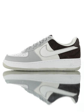 耐克Nike Air Force 1 '07 Low "Grey White Brown" 硬质牛剖层移膜革 内置全掌air sole气垫 白灰拼接网面褐棕配色