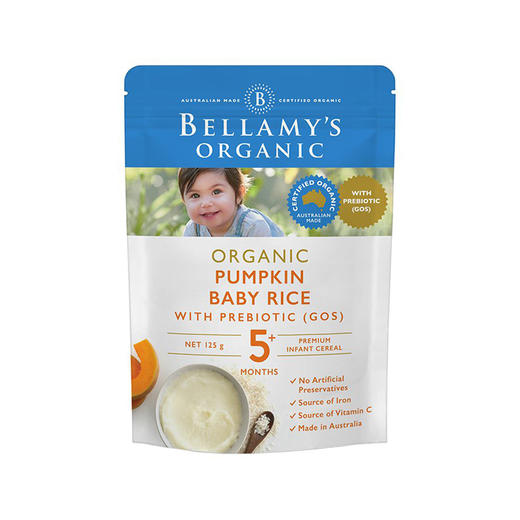 Bellamys 婴幼儿有机高铁南瓜益生元米糊 125g 5M+｜澳洲直邮 商品图0