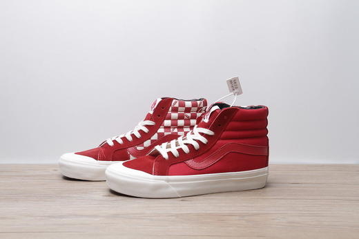 Vans Vault OG SK8-Hi LX 高帮棋盘格 黑色 红色  (Suede/ Canvas)  型号：SX01 Size：35--44 商品图5